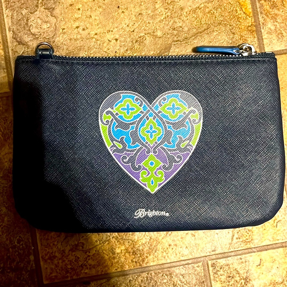 BRIGHTON Navy Blue Heart Design Mini Crossbody Purse Bag Callouts Missing Strap